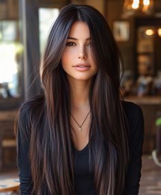 Elevate your style with a Rich Espresso Sleek Straight Cut for brunettes with lengthy hairThis sleek and posh look is excellent for those seeking a sophisticated appearanceDiscover exactly how to accomplish this smooth style and enhance your loss closetSave this pin and click for professional ideasEspressoSleekCut BrunetteStyles SophisticatedLook LongHairBeauty FallTrends Brunette Long Hair Straight, Hair Colour Ideas Long Hair, Straight Hair Fall Color, Darkest Brown Hair With Babylights, Brunette Hair Ideas Fall, Medium Length Dark Brown Hair With Long Layers, Dark Brown Hair Balayage Straight Long, Dark Brunette Extensions, Long Hairstyles Dark Hair