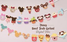 mickey and minnie mouse treats garland with the words disney sweet treats garland digital files on it