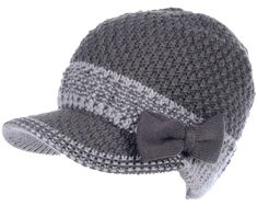 a gray and white hat with a bow on it