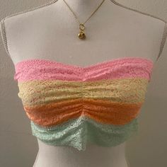 Multi-Color Lace Bandeau Crop Bra Top Sweetheart Cut, With Ruching In The Front, Lined Yellow Crop Top With Built-in Bra, Multicolor Bra-friendly Tops For Summer, Summer Multicolor Bra-friendly Tops, Yellow Crop Top With Built-in Bra For Spring, Stretch Multicolor Tube Top, Yellow Strapless Tube Top For Vacation, Summer Yellow Tube Top For Vacation, Summer Style Yellow Tube Top For Vacation, Yellow Bandeau Tube Top For Vacation