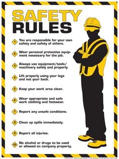 a safety poster with an image of a construction worker in yellow and black stripes on it