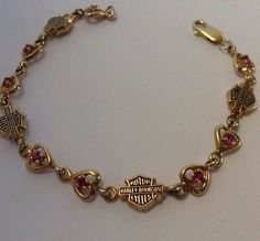 Harley Davidson 10K Gold , link garnet January heart bracelet .. My stone. Gold Link, Matching Necklaces, Heart Bracelet, Pretty Little Liars, 10k Gold, Diamond Bracelet, Garnet, Birthstone, Harley Davidson