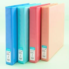 set of four 1-inch, 3-ring binders - blue. mint, coral and blush 1 Inch Binder, Preppy School Supplies, Pretty School Supplies, Composition Books, Cute School Stationary, School Binder, Kawaii School Supplies, School List, Cool School Supplies