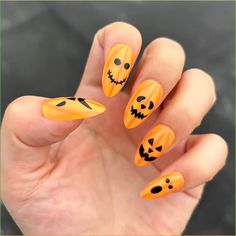 PRICES MAY VARY. Halloween Fingernails Package: 24pcs press on nails,24 pcs jelly glue ,1 bottle of glue,1 An alcohol bag，1 nail file and 1 small wooden stick，Meet the needs of tools required by your DIY. Easy to Use:You can make halloween nail press ons yourself a nail art in a few minutes at home with our product. Match all your manicure demand at any temporary party or important date. Come and get enjoy with professional Nails. Safety and Environmental Protection:Halloween Stick on nails are made of high-quality healthy ABS material, no irritating smell, higher gloss, not easy to break, and will not harm the human body or nails, and can be used with confidence. Natural effect: Halloween Acrylic press on nails after many improvements and upgrades, we have selected the radian and thicknes Nail Art Halloween, Halloween Manicure, Halloween Press On Nails, Pumpkin Nails, Almond Nail, Nail Forms, Trendy Halloween, Halloween Nail Designs, Halloween Nail Art