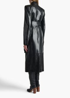 Lolo Coat in Black Leather – KHAITE Leather Outerwear, Wardrobe Edit, Sash Belts, Sash Belt, Denim Shoes, Belt Accessories, Boot Pumps, Outerwear Coats, Welt Pockets