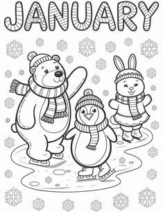 Free printable January coloring pages for kids, featuring snowflakes, snowmen, penguins, and winter scenes, perfect for toddlers, preschoolers, and older kids at home or in classrooms. January Coloring Pages, Indoor Winter Activities, Winter Coloring Pages, Fun Indoor Activities, Free Printable Activities, Winter Craft, Indoor Fun, Indoor Activities, Winter Fun