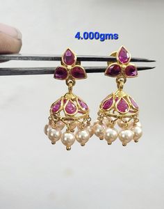 Ruby Stone Earrings Gold, Small Jhumki Earrings Gold, Partywear Earrings, Jadau Jwellery, Jhumka Design, Jumka Earrings, Baby Jewellery, Earrings For Kids