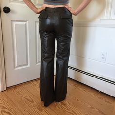 Gap Genuine Leather Pants In Brown. Very Good Condition. Gap Wide Leg Fall Pants, Gap Wide Leg Pants For Fall, Gap Mid-rise Pants For Fall, Fitted Leather Pants With Pockets, Chic Straight Pants By Gap, Gap Full Length Pants For Workwear, Gap Spring Pants, Chic Gap Bottoms For Fall, Chic Gap Straight Leg Pants