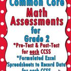 a red and white poster with the words common core math assessments for grade 2, pre - test & post - test