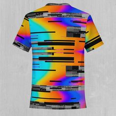 Spectrum Noise Tee - Azimuth Clothing Urban Multicolor Graphic T-shirt, Urban Style Multicolor Graphic T-shirt, Urban Multicolor Graphic Tops, Multicolor Custom Print Tops For Streetwear, White Crew Neck T-shirt With Digital Sublimation Design, Multicolor Graphic Tee With Short Sleeves, Multicolor Sublimation Print T-shirt For Streetwear, Multicolor Graphic Tee With All Over Print, Casual Cotton Sublimation T-shirt With Digital Print