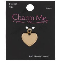 Show off your inner creative by crafting a unique jewelry piece with this Puff Heart Charm. This charm comes in a puffy heart shape and has a smooth, metallic finish. Use it to highlight a bracelet, necklace, keychain, and much more. Give all your favorite accessories a personal look by upgrading them with stylish charms! Details: 	 Dimensions: 0.64" x 0.62" 	 Material: Metal 	 Metal Color: Gold 	 Age Grade: 16+ 	 Quantity: 1 Metal Heart Charm For Valentine's Day, Valentine's Day Metal Heart Charm, Metal Heart Charm, Personalized Heart-shaped Metal Charms, Heart Charms For Jewelry Making, Necklace Keychain, Hobby Lobby Store, Diy Projects Videos, Puffed Heart