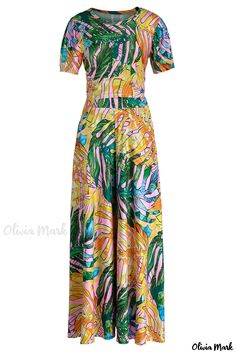 Olivia Mark - Womens O-Neck Short Sleeve Two-Piece Set in Green Print – Stylish Casual Wear Green Tropical V-neck Jumpsuits And Rompers, Tropical Printed V-neck Jumpsuits And Rompers, Multicolor Tropical Print V-neck Jumpsuits And Rompers, Casual V-neck Jumpsuits And Rompers With Tropical Print, Multicolor Short Sleeve Jumpsuits And Rompers For Summer, Green V-neck Tropical Print Jumpsuit, Green V-neck Tropical Print Jumpsuits And Rompers, Pink Printed V-neck Jumpsuits And Rompers, Printed Short Sleeve Jumpsuits And Rompers For Beach