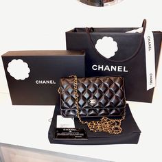 Chanel Wallet On Chain (Woc) In Lambskin With Gold Hardware Brand New With Receipt Chanel Mini Rectangular, Chanel Wallet On Chain, Chanel Reissue, Purple Purse, Fanny Bag, Chanel Mini, Chanel Wallet, Wallet On Chain, Chanel Caviar