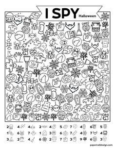 a halloween themed coloring page with the words i spy