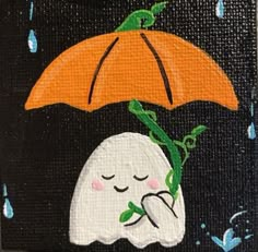 a painting of a ghost holding an orange umbrella