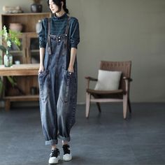 Loose Denim Overalls Casual Jumpsuit Embroidery Theme, Spring Jumpsuits, Womens Denim Overalls, Larger Size Fashion, Big Size Fashion, Overalls Casual, Womens Jumpsuits Casual, Spring Denim, Jumpsuit Casual