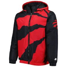 Upgrade your rotation of official Toronto Raptors gear with this Triple Double full-zip hoodie jacket from Starter. It features the team's logo embroidered on the sleeve, which sits on top of an eye-catching sublimated design that is sure to get you amped up for cheering on your favorite squad. Thanks to the several interior and exterior pockets, you'll have more than enough room to store your keys, tickets and other Toronto Raptors game day essentials. Midweight jacket suitable for moderate tem Chicago Bulls Snapback Hat, Toronto Raptors, Chicago Bulls, Red Jacket, Full Zip Hoodie, Snapback Hat, Logo Embroidered, Hoodie Jacket, Game Day