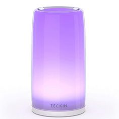 a purple light that is on top of a white table and has the words techin written in it