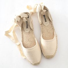 Nwot. Never Worn. Canvas Upper. Espadrilles, Platforms, Ankle Tie. Strappy Sandals. Color Cream/Tan. Beige Round Toe Flats For Spring, Casual Closed Toe Lace-up Sandals For Summer, Summer Flats With Rubber Sole And Round Toe, Lace-up Sandals With Rubber Sole And Round Toe, Beige Lace-up Sandals With Round Toe For Spring, Spring Lace-up Sandals With Round Toe, Spring Beach Lace-up Sandals With Closed Toe, Casual Beige Flats With Ankle Strap, Beige Flats With Woven Sole For Spring