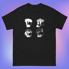 Gorillaz Shirt, Band Music Shirt, Alternative Rock Shirt, Unisex Shirt, Silhouette Shirt 🤘 💫 Unisex t-shirt fitted for all sizes, short sleeve, crew neck. 💫 100% High Quality US Cotton for a long lasting and comfortable feel. Fabric weight: 5.0-5.3 oz/yd² (170-180 g/m²) 💫 Large variety of color choices along with 5 selectable sizes for all ages. Pre-shrunk jersey knit. Open-end yarn, tubular construction, taped neck and shoulders. 💫 Double seam at sleeves and bottom hem, tear-away tag. 💫 Product and Shipping takes around 2-5 days on average to be delivered. ❓For any questions you may have, you can send them from our Etsy shop (on the right), email, or for more information on the shirts and the material of them, visit Gildan.com * basicblendsshop.etsy.com * basicblendsclothing24@gmail Punk Style Pre-shrunk Short Sleeve Shirt, Anime Print Shirt For Streetwear: Band Merch Style, Band Merch Shirt With Character Print And Short Sleeves, Band Merch Short Sleeve Shirt With Character Print, Streetwear Band Merch Shirt With Character Print, Music-themed Black Shirt With Graphic Print, Black Music-themed Shirt With Graphic Print, Edgy Concert Shirt With Graphic Design, Punk Style Short Sleeve Pre-shrunk Shirt