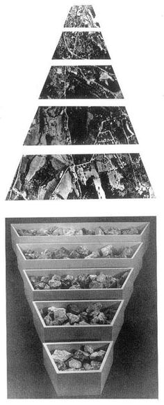 an image of a pyramid that has rocks in it and the bottom one is black and white