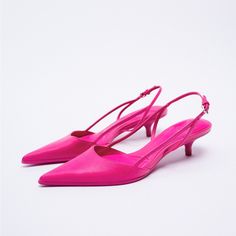 Genuine Zara New With Tag Material: Leather Upper Color: Fuchsia On Trend Color In Sexy Low Heel Slingback Love Rubber Soles For Non Slip Look Like $1,000 Couture Brands. Euro Size 38 Pink Slingback Pumps With Branded Heel Counter, Pink Slingback Pumps With 4-inch Heel, Pink Ankle Strap Slingback Pumps With Branded Heel, Chic Pink Slingback Pumps With Wrapped Heel, Pink Slingback Pumps With Sculpted Heel For Evening, Pink Leather Slingback Pumps For Party, Pink Slingback Pumps With Wrapped Heel For Party, Pink Party Slingback Pumps With Wrapped Heel, Pink Slingback Pumps With 4-inch Heel And Ankle Strap