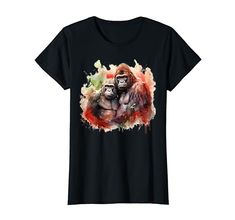 an image of two gorillas in watercolor on a black shirt