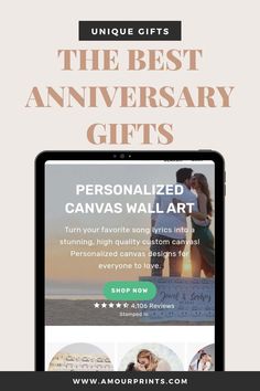 the best anniversary gifts on an ipad with text that reads, personalized canvas wall art