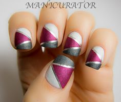 Matte Geometric Nail Art, Geometric Nail, Get Nails, Pink And Silver