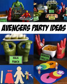 the avengers party is set up with toys and other items to make it look like they are