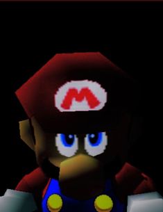 an image of mario in the dark with blue eyes and a red cap on his head