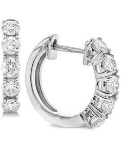 Small hoops create a spectacular sparkle with these ultra-elegant round-shape diamond hoop earrings (1 ct. t.w.) set in polished white gold. Classic Diamond White Hoop Huggie Earrings, White Platinum Hoop Earrings, White Platinum Round Hoop Earrings, Classic Huggie Diamond Earrings, Platinum Hoop Earrings For Anniversary, Brilliant Cut Platinum Hoop Earrings, Elegant Macy's Huggie Jewelry, Elegant Huggie Jewelry From Macy's, Classic Platinum Hoop Diamond Earrings