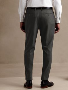 Modern Classic Heather Suit Trouser | Banana Republic Factory Modern Fitted Solid Suits, Modern Fitted Solid Bottoms, Elegant Tailored Bottoms With 5-inch Inseam, Fitted Solid Color Dress Pants For Semi-formal Occasions, Timeless Semi-formal Dress Pants, Tailored Dress Pants For Business Casual, Elegant Solid Color Dress Pants With Straight Hem, Elegant Straight Hem Dress Pants, Classic Slim Fit Pants With 5-inch Inseam