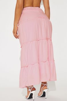 Available In White, Black, Light Blue, And Pink. Maxi Skirt High Rise Elastic Waistband Tiered Detail Non Stretch Shell: 100% Rayon Lining: 100% Polyester Imported | Julieta Tiered Maxi Skirt in Pink size Large by Fashion Nova Pink Maxi Skirt, Tiered Maxi Skirt, Pink Maxi, Blue And Pink, Black Light, Pink Fashion, Fashion Nova, Maxi Skirt, White Black