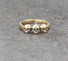 3 Skull brass ring, Minimalist ring, Women ring, Handmade ring, Vintage ring, Unique ring, Dainty ring, Promise ring, Boho ring, Anniversary gift, Gift ring, Deco ring, Gifts for Her SIZE :- All Size Are Available. US1 TO US16, If Your Size Not  Listed Feel Free to Contact us Finish :- Silver and gold plated METAL :- Brass and silver COATING: 18k gold over (We can made a special type of coating for your personal preference ) We Crafted These in 100% Solid Silver and Brass These Simple rings are perfect for any occasion. ~ Make a Statement with these minimal yet simple Unique Rings.  Please Visit Our Shop to View Complete Collection. If You Need Faster Shipping, Please Contact us Please Make Sure to Include The Correct Address During Before Order. You Can return Item within 10 Days After Su Adjustable Vintage Skull Ring Gift, Handmade Bohemian Skull Ring For Gift, Handmade Bohemian Skull Ring As Gift, Handmade Adjustable Vintage Skull Ring, Handmade Adjustable Skull Ring Gift, Vintage Nickel-free Skull Ring For Gift, Vintage Nickel-free Skull Ring Gift, Vintage Open Skull Ring, Dainty Brass Stackable Rings As Gift