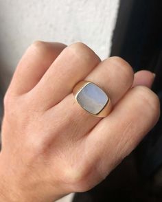 Custom made in 2 - 3 weeks. One of a kind. A traditional, square-shaped signet ring with blue agate stone. Each stone is chosen for its own particular qualities and cut by hand, therefore every piece is unique. Agate is said to promote inner stability, composure, and maturity. Its warm protective properties encourage security and self-confidence. Specifications: 14k yellow gold 10mm natural blue agate stone (gem pattern may vary from pictured). 3mm band at back of ring. Please contact us regardi Blue Agate Stone, Rings Mens, Traditional Engagement Rings, Womens Wedding Bands, Blue Agate, Agate Stone, Conflict Free Diamonds, Signet Ring, Druzy Ring