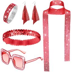 PRICES MAY VARY. Disco Costume Set: you're provided with 1 set of y2k accessories, including 1 piece of glitter neck scarf, 1 piece of y2k headbands, 1 piece of coil bracelet, and 1 piece of rectangle sunglasses; 1 pair of long earrings; The set can provide a nice matching choice to your 60s 70s party costume Wide Applications: these disco accessories can show the vintage style of the 60s and 70s, are widely applicable for disco parties, festivals, Christmas parties, celebrations, stage performa Onda Disco, Disco Accessories, Disco Parties, 70s Accessories, Disco Costume, 80s Theme Party, Sequin Scarf, 70s Party, Women Costume