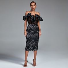 This stunning Off Shoulder Pleated Midi Elegant Bodycon Dress is perfect for elevating your look. The midi length, off shoulder and pleated details will give you a polished, sophisticated look for any special occasions. Our Style No.FP220311 Black Jacquard Height - 69.3"/176cm Bust - 35"/89cm Waist - 24"/61cm Hips - 36.2"/92cm and wears size S About Wholesale/Dropshipping, please contact us! Note: Colour may vary due to lighting on images. The product images (without model) are closest to the tr Off-shoulder Pleated Midi Cocktail Dress, Off-shoulder Pleated Evening Dress, Off-shoulder Pleated Gala Dress, Pleated Off-shoulder Gala Dress, Off-shoulder Pleated Dress For Gala, Elegant Strapless Off Shoulder Dress For Party, Off-shoulder Midi Dress For Formal Parties, Glamorous Pleated Midi Dress, Elegant Off Shoulder Dress With Ruffles For Date Night