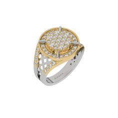 This dual-tone diamond signet ring is made from the finest solid gold and round brilliant cut diamonds. The ring has a cluster of round brilliant-cut diamonds in the center with a metal rim surrounding it, followed by a halo of round diamond. The shank has a cut out pattern and two rows of round diamonds.Details: - Made to Order- Diamond Weight: 1.35 CT- No of Diamonds: 55- Diamond Type: Lab Grown Diamond (CVD, HPHT)- Diamond Cut: Round - Diamond Clarity: VS - Diamond Color: Colorless (DEF)- Set Fancy Color Diamond Ring, Diamond Signet Ring, Colored Diamond Rings, Halo Necklace, Halo Earrings, Halo Earrings Studs, Vs Diamond, Diamond Charm, Fancy Color Diamonds