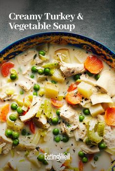 creamy turkey and vegetable soup in a bowl