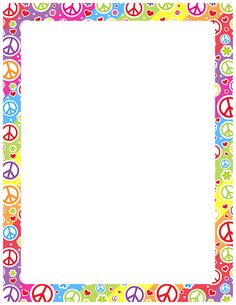 a colorful peace sign frame with hearts and circles around it, on a white background