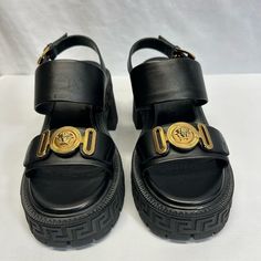 Never Worn.To Prevent Any Illegal Returns There Is A Line Through The Designer Name. Black Medusa, Versace Shoes, Designer Name, Women's Shoes Sandals, Versace, Shoes Sandals, A Line, Size 7, Women Shoes