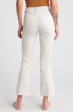 Laid-back and perfect for casual days, these cropped high-waist wide-leg jeans feature raw step hems and shredded knees for edgier styling. 27" inseam; 11 1/2" front rise Zip fly with button closure Five-pocket style 57% cotton, 35% Tencel® lyocell, 6% polyester, 2% spandex Tencel lyocell is a more-sustainably produced fiber made with closed-loop processing Machine wash, tumble dry Imported Sea Salt, Wide Leg Jeans, Leg Jeans, Wide Leg, High Waist, Nordstrom, High Waisted