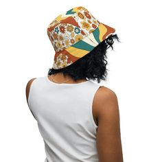 Be the life of the party with this 70s Retro Sunshine Mid Century Modern Hippie, Orange, Yellow Reversible Bucket Hat! Reminiscent of the carefree summer days and bohemian style of the 70's, this go-to hat is custom made and tailored to fit This stylish two-in-one design combines mid century modern vintage florals in a classic burnt orange, green and yellow hues, perfect for any boho wardrobe. Crafted from moisture-wicking and breathable fabric, it has a linen feel that's sure to keep you cool d Retro Multicolor Bucket Hat For Summer, Adjustable Retro Summer Hat, Retro Multicolor Summer Hats, Retro Multicolor Summer Sun Hat, Retro Wide Brim Sun Hat For Summer, Retro Multicolor Sun Hat For Summer, Retro Adjustable Bucket Hat For Summer, Adjustable Retro Bucket Hat For Summer, Retro Summer Sun Hat