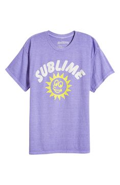 The '90s SoCal style shines through on this oversized Sublime T-shirt that pays homage to the legendary rock band. 27 1/2" length (size Medium) Crewneck Short sleeves 100% cotton Machine wash, tumble dry Imported Summer Purple Tops With Graphic Design, Purple Summer Tops With Graphic Design, Oversized Purple T-shirt For Summer, Summer Band Merch T-shirt With Logo Print, Purple Graphic Design T-shirt For Summer, Summer Purple Graphic Design T-shirt, 90s Inspired Logo Print Summer T-shirt, Summer Purple Logo Print T-shirt, Summer Purple T-shirt With Logo Print