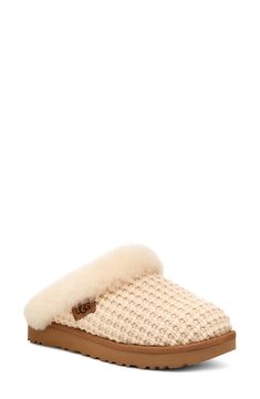 A chunky knit upper upgrades a classic scuff slipper filled with a cushy recycled wool-blend lining for lasting comfort inside and out. Textile upper/recycled wool and Lyocell lining/EVA sole Imported Ugg Cluggette Slippers, Ugg Cluggette, Shoes Wallpaper, Cute Clothing Stores, Twitter Header Photos, Sleep Wear, Ugg Slippers, Clothing Stores, Style Change