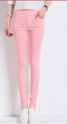 Material: Polyester, Cotton, Cotton Blend • Length: Full Length • Style: Flat, Pencil Pants, Casual, Fashion Casual Slim • Decoration: Pockets • Type: Elastic Waist, Mid, Broadcloth, Skinny, Solid Trendy Tight Pink Pants, Pink Tight Pants For Spring, Tight Pink Pants For Spring, Spring Tight Pink Pants, Spring Trousers Leggings With Pockets, Spring Straight Leg Leggings With Pockets, Spring Leggings With Pockets, Straight Leg, Tight Pink Summer Pants, Pink Casual Leggings With Pockets