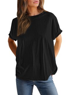 PRICES MAY VARY. Material: EVALESS newest arrival fashion t shirts tops for 2024, women's short sleeve summer tee shirts crafted from a lightweight cotton fabric. Its soft and breathable nature provides utmost comfort. Features: Boxy, slightly oversized fit cute t shirts make you loose and relaxed, Crew neckline,dropped shoulders tops make you look elegant, raw-edge seaming throughout design makes this Basic tees more high-end. Match: These ladies' cute short sleeve shirts tops are versatile and Tee Shirt Crafts, Summer Elegance, Summer Tee Shirts, Summer Bottoms, Fashion Tops Blouse, Oversize Casual, Casual Summer Tops, Womens Tops Summer, Blouse Material