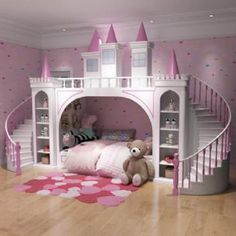 This luxury castle bunk bed is the perfect addition to anyones room The attention to detail, hand painted decor and quality craftsmanship just oozes out of this design This bed design has a single on top and another single below (mattresses not included) 4.8m wide x 1.8m deep x 2.3m high (top of Princess Bunk Beds, Princess Bedroom Set, Princess Castle Bed, Disney Princess Bedroom, Girls Princess Bedroom, Castle Bedroom