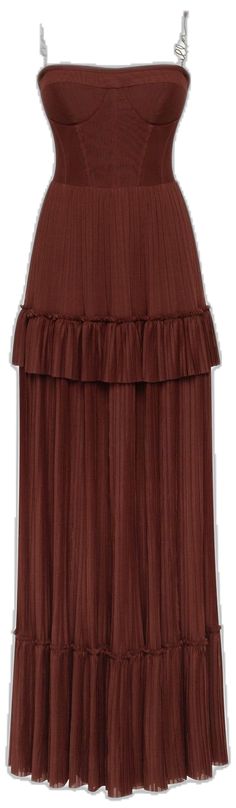 Elegant Brown Maxi Skirt, Elegant Brown Flowy Maxi Skirt, Elegant Flowy Brown Maxi Skirt, Elegant Brown Maxi Skirt For Party, Pleated Brown Maxi Dress For Party, Elegant Brown Tiered Skirt, Chic Brown Pleated Maxi Dress, Chic Pleated Brown Maxi Dress, Milla Dresses